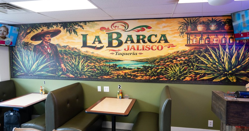 Interior, booths, wall mural