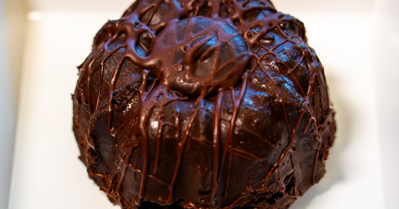 Chocolate lava cake on a white plate