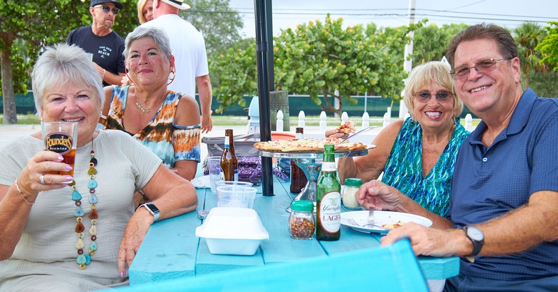 Patio, guests enjoying their food and drinks