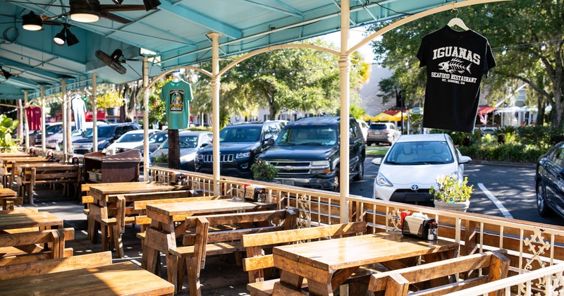 Roof covered seating area outside