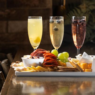 Charcuterie board and mimosas.