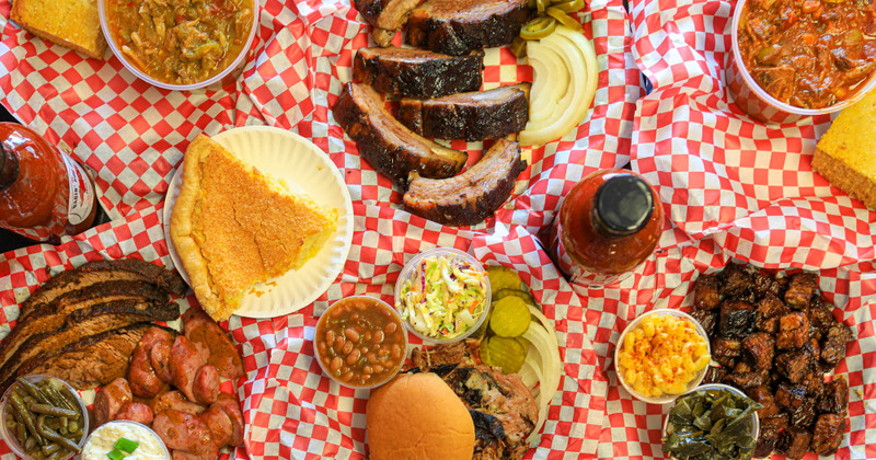 Various dishes on the table, top view