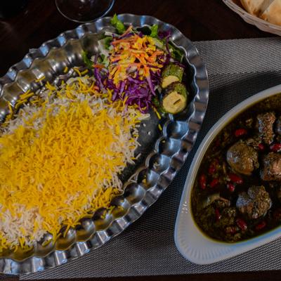 Gheymeh Bademjan with rice.
