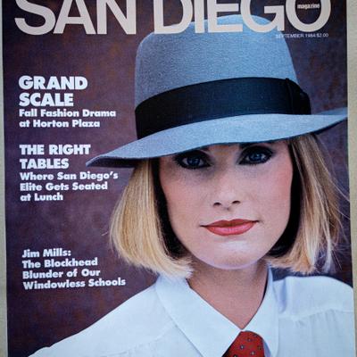 San Diego magazine cover from 1984 featuring a person in a hat