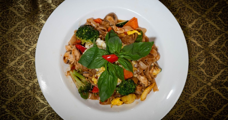 Drunken noodles, top view
