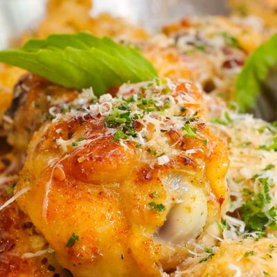Roasted chicken wings, closeup.