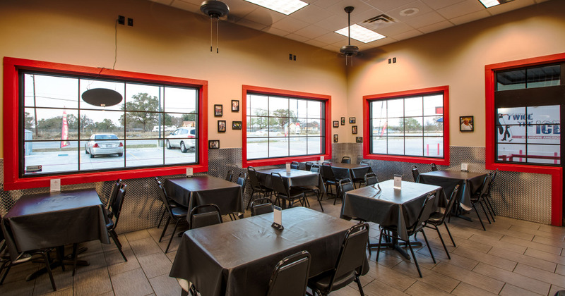 Interior, main seating area, set tables