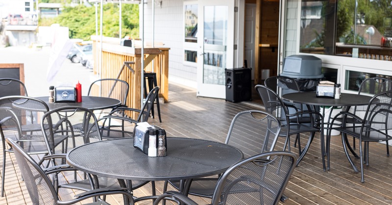Exterior, tables and seats on a terrace