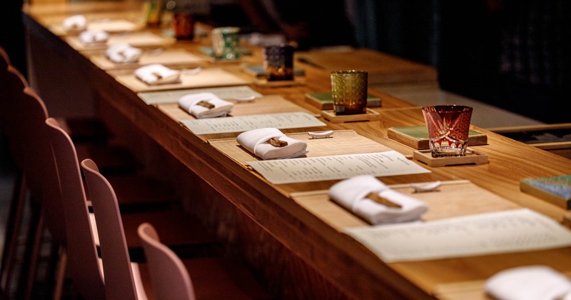 Interior, set tables and chairs lined up