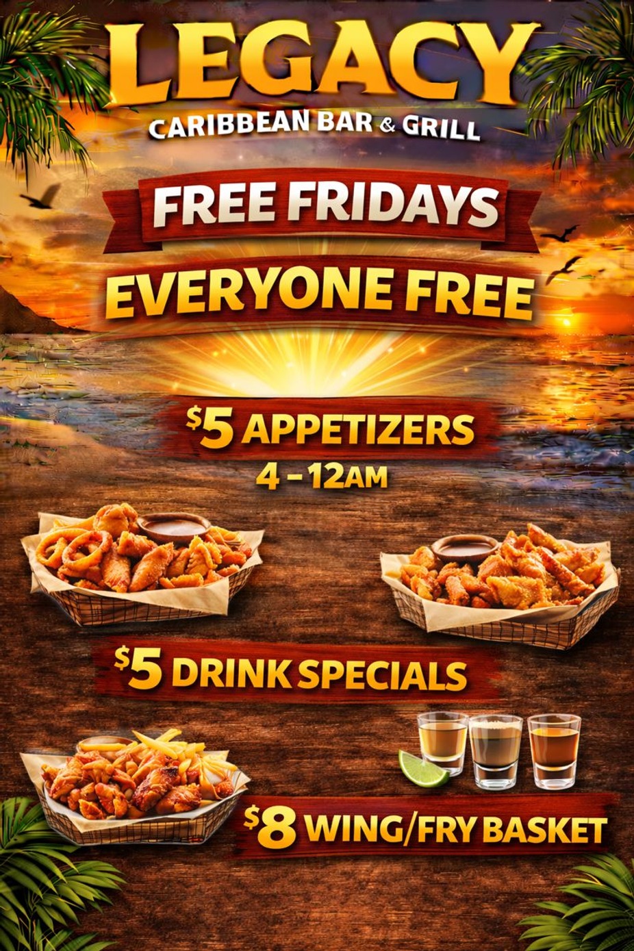FREE FRIDAYS $5 APPETIZERS $8 WING BASKETS event photo