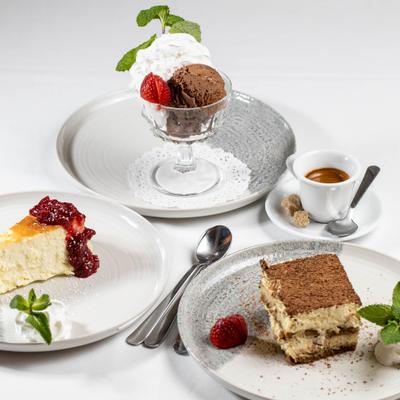 Tiramisu, cheesecake, and chocolate mousse.