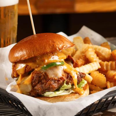 Southwest Chicken Burger with crinkle fries.