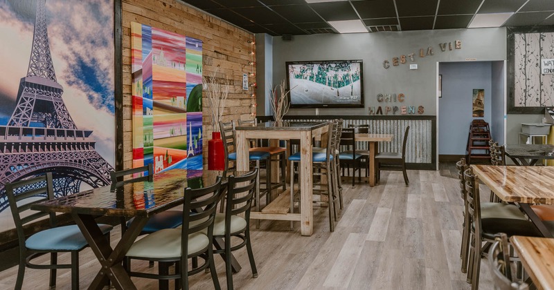 Interior, main seating with TV on the wall