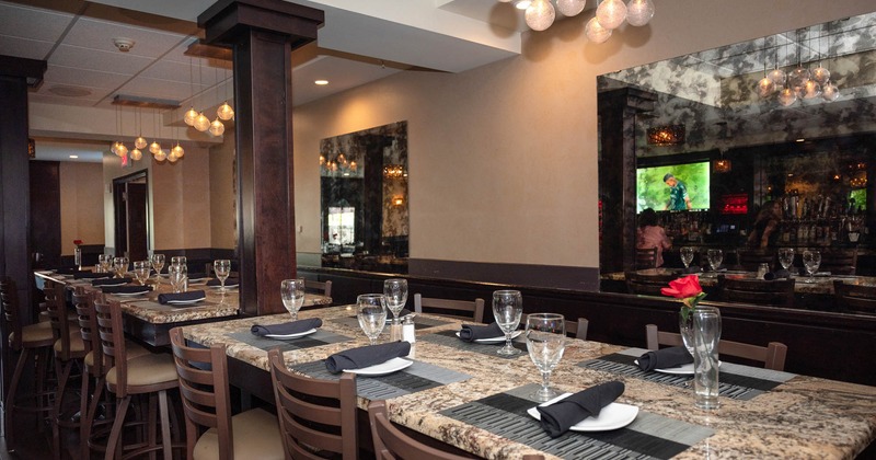 Interior, long table with tableware