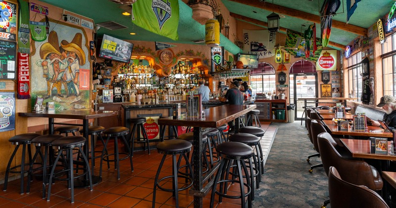 Interior, high tables and chairs