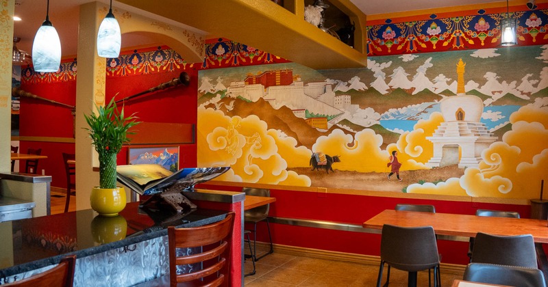 Interior, seating area, wall mural