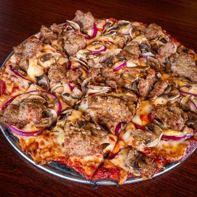 The Classic Pizza heavily loaded with sausage, mushrooms and onions.