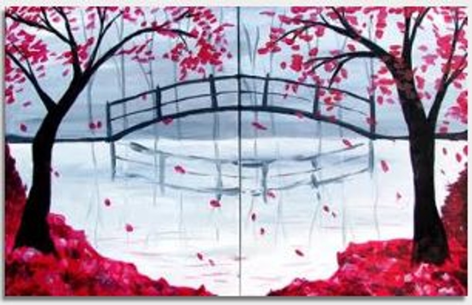 Paint Nite: Bridge in the Fall PARTNER PAINTING event photo