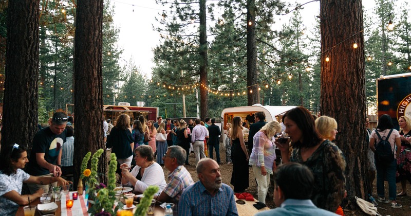 Wedding guests gathered outside