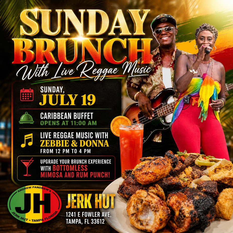🌴 Sunday Brunch with Live Reggae Music at Jerk Hut! 🎶🍽️ event photo