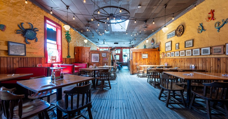 Interior, seating area with tables and chairs