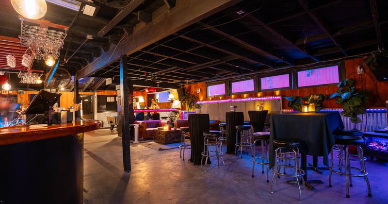 Interior, tables and chairs in seating area