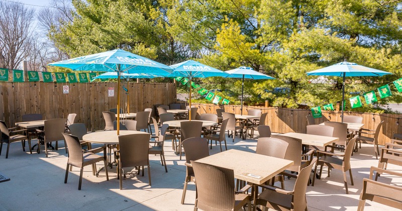 Outside, patio, seating area, parasols