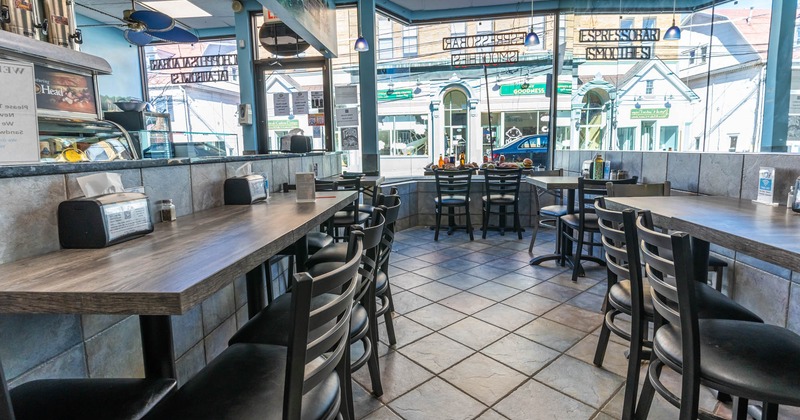 Interior, tables and chairs for guests