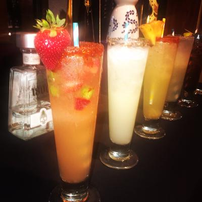Various served drinks.