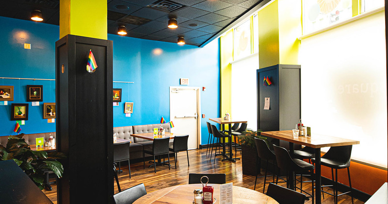 Interior, tables ready for guests