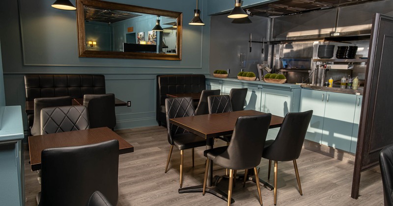 Interior, seating place with tables and chairs