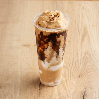 Coffee Smoothie served in a plastic cup.