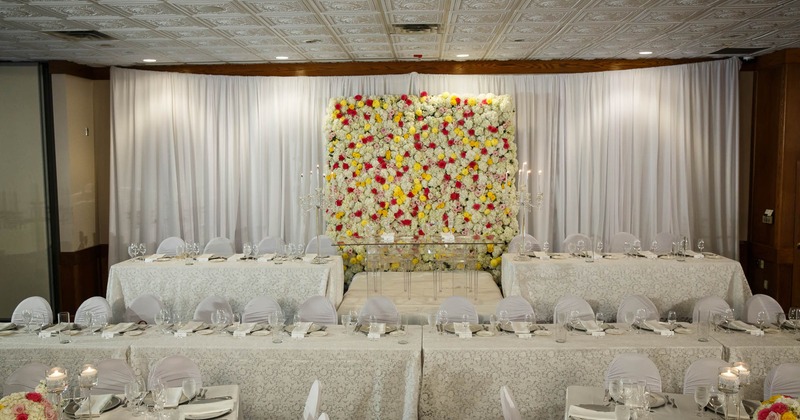 Interior, head table with Flower Wall