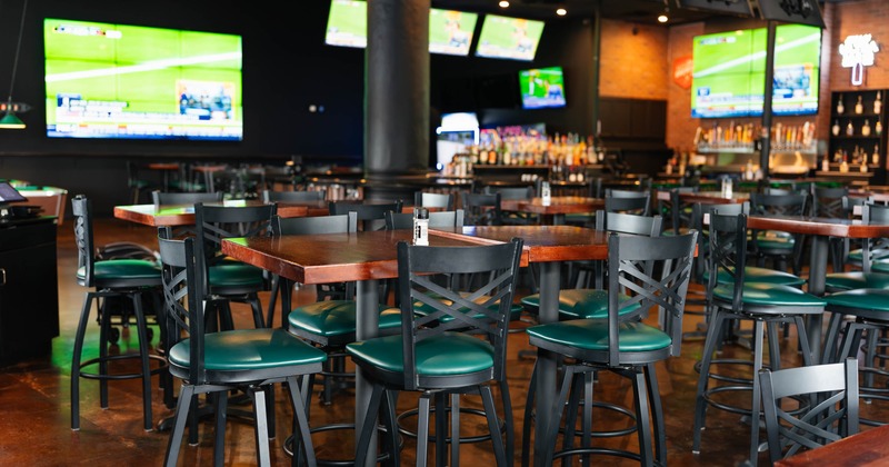 Interior, seating area with tables and chairs