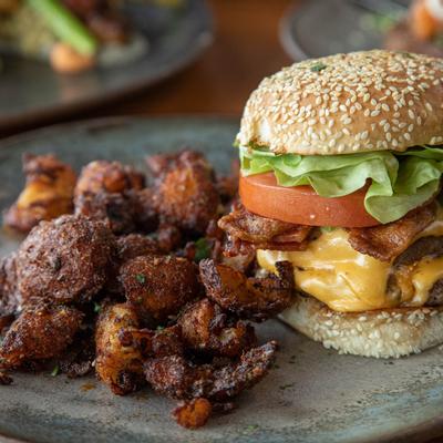 Burger with bacon on the side