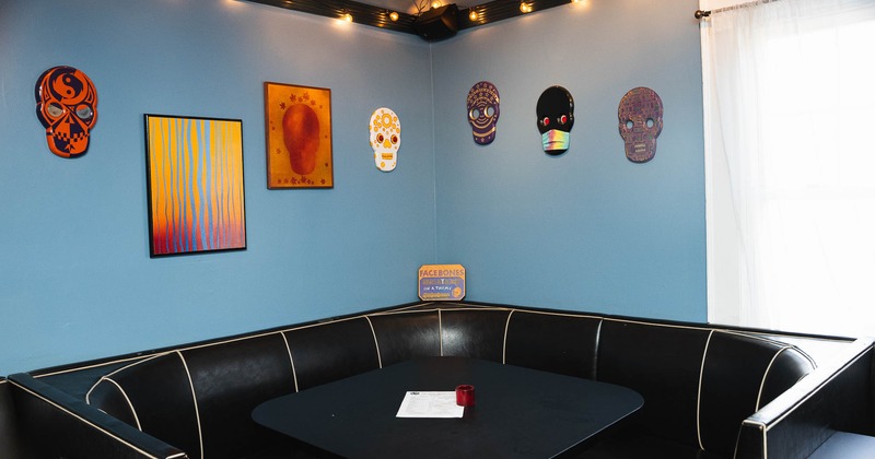 Interior, seating place in room with decoration on the wall