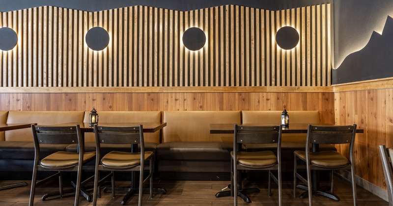 Interior, diner area, booths, tables, chairs