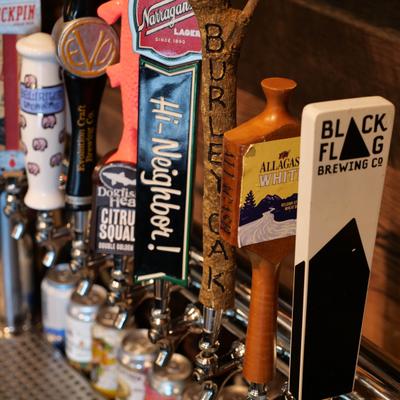 Assorted beer taps.