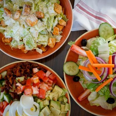 Garden, Caesar and Cobb salad, top view