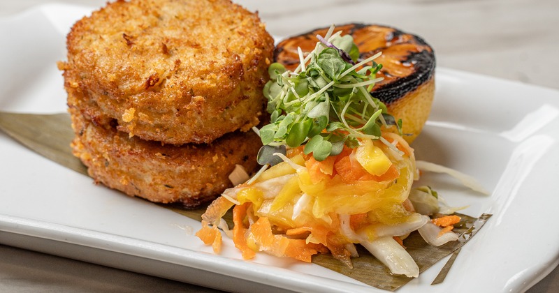 Crab cakes, with Thai herbs and spicy mayo