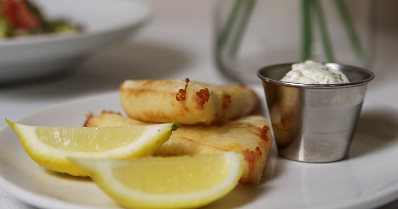 Pan fried Greek cheese, served with a creamy sauce for dipping