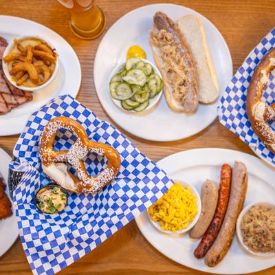 Assorted dish plates, top view.