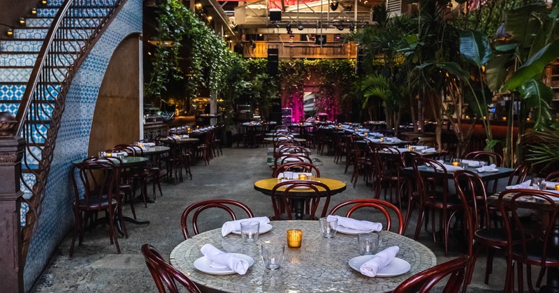 Patio, lined up tables and chairs