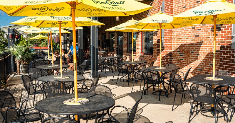 Exterior, tables with sun umbrellas