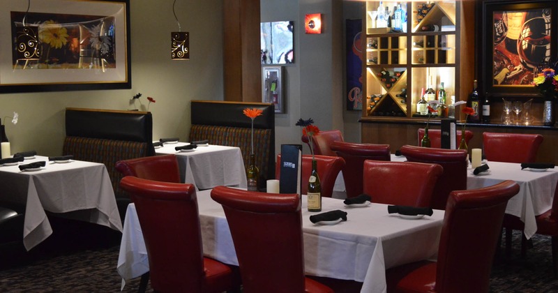 Interior, dining area, tables ready for guests