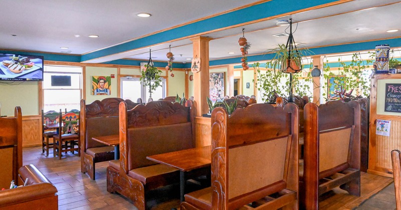 Interior, diner area, tables and chairs