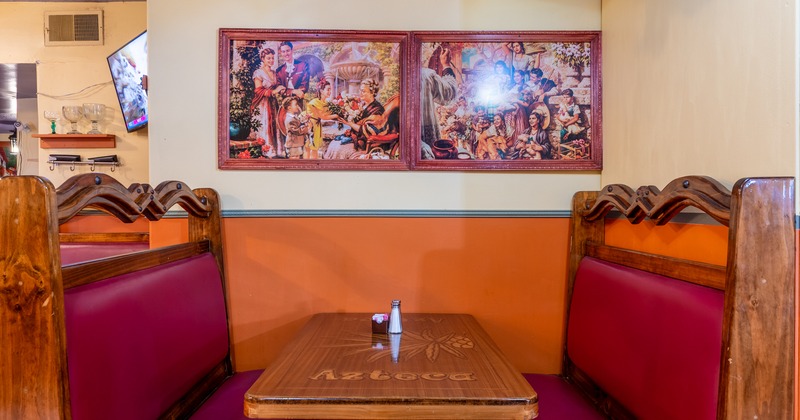 Booth, table, decoration on the wall