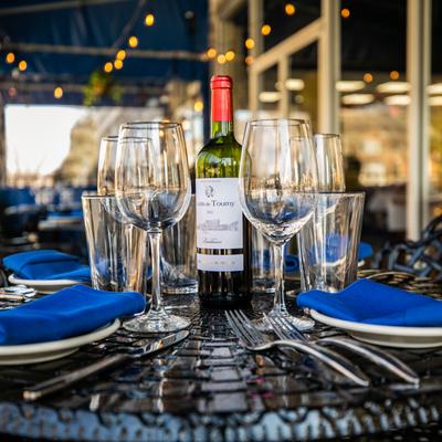 A table set for dining outside.