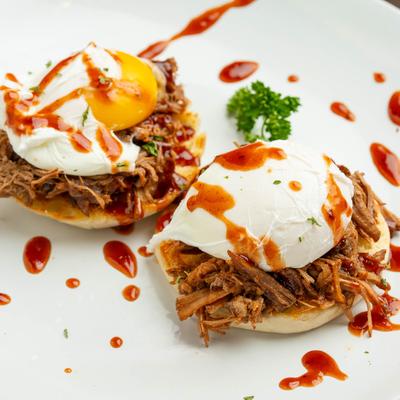 Cowboy Eggs Benedict, close up.