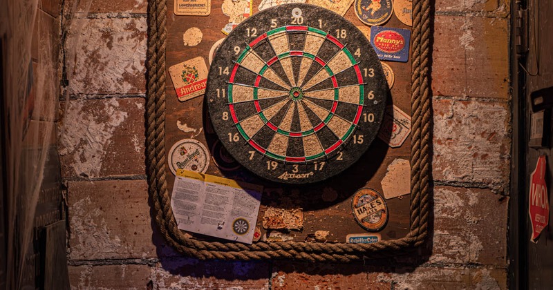 Interior, darts board on the wall